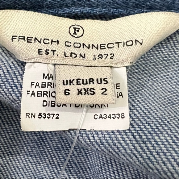 French Connection Edie Denim Shirt Dress 3/4 Sleeve Snap Front Color Block 2 New - Picture 11 of 16